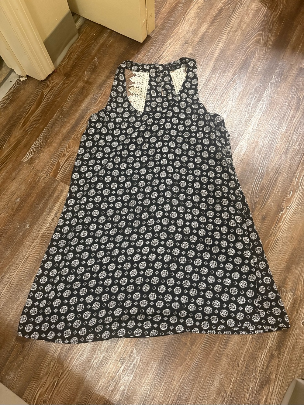 As U Wish Black and White Floral Racerback Dress with Lace Back